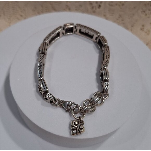 Vintage Brighton Tribeca Silver-tone Rectangle Hollow Scrolled Square Link Brace - Picture 10 of 10